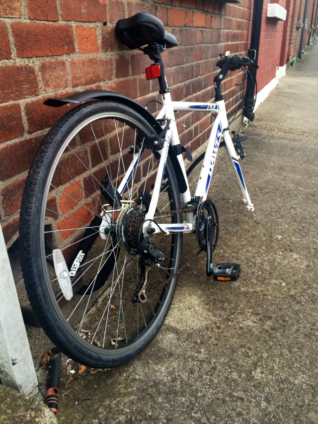 bicycle with front wheel removed